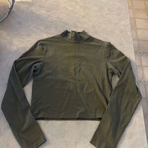 Divided Olive Green Long Sleeve Mock Neck Crop Top